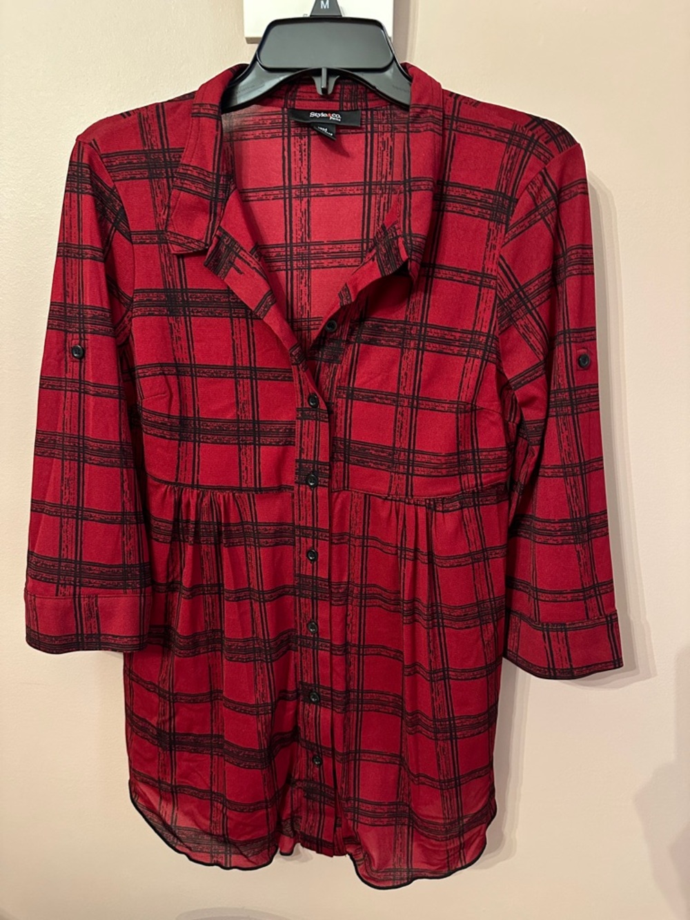 Style & Co. Red and Black Plaid Button-Front Shirt